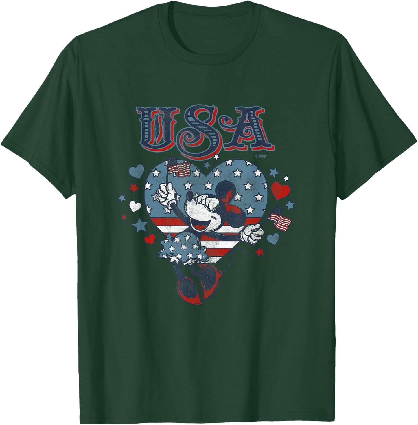 Disney Minnie Mouse with American Flags USA 4th of July T-Shirt - T-Shirt | Forest
