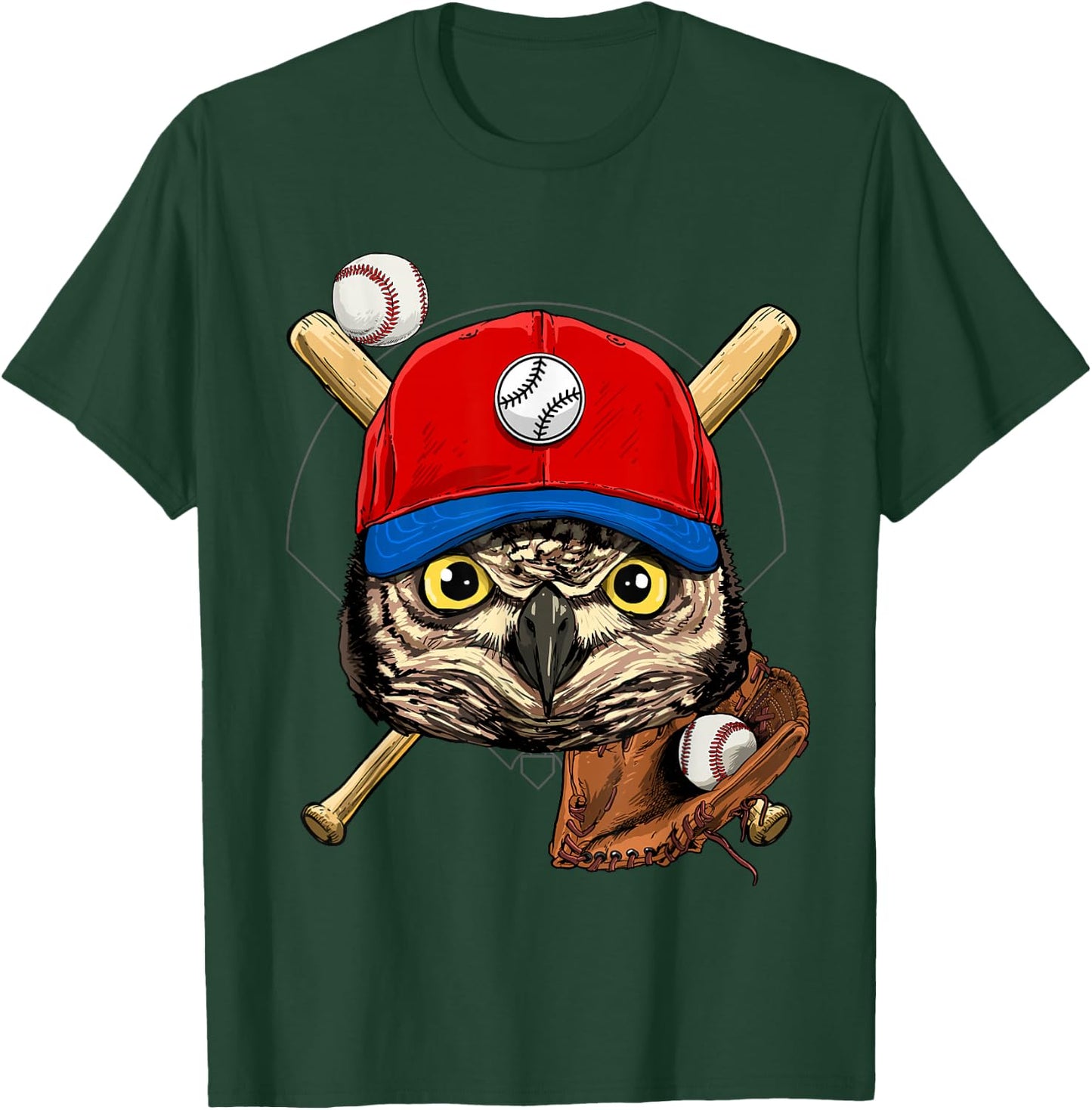Owl Baseball Owl Lovers Baseball Player T-Shirt - T-Shirt | Forest