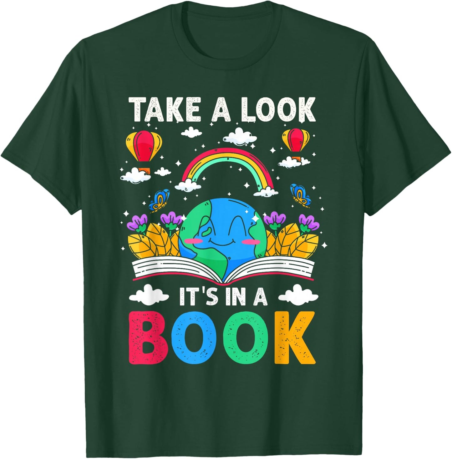 Take A Look It's in A Book Reading Vintage Retro Rainbow T-Shirt - T-Shirt | Forest