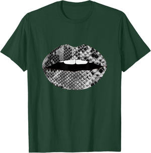 Snakeskin Lips Snakes Print Kiss Mouth T-Shirt - T-Shirt | Forest