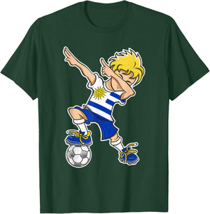 Uruguay Soccer Jersey Dabbing Boy Uruguayan Flag T-Shirt - T-Shirt | Forest