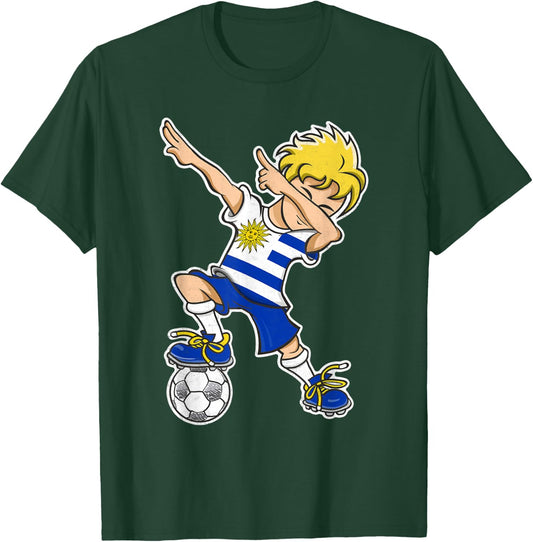 Uruguay Soccer Jersey Dabbing Boy Uruguayan Flag T-Shirt - T-Shirt | Forest