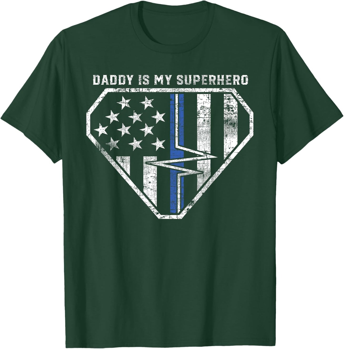 Daddy is My Superhero Blue and White Line EMT EMS Paramedic T-Shirt - T-Shirt | Forest