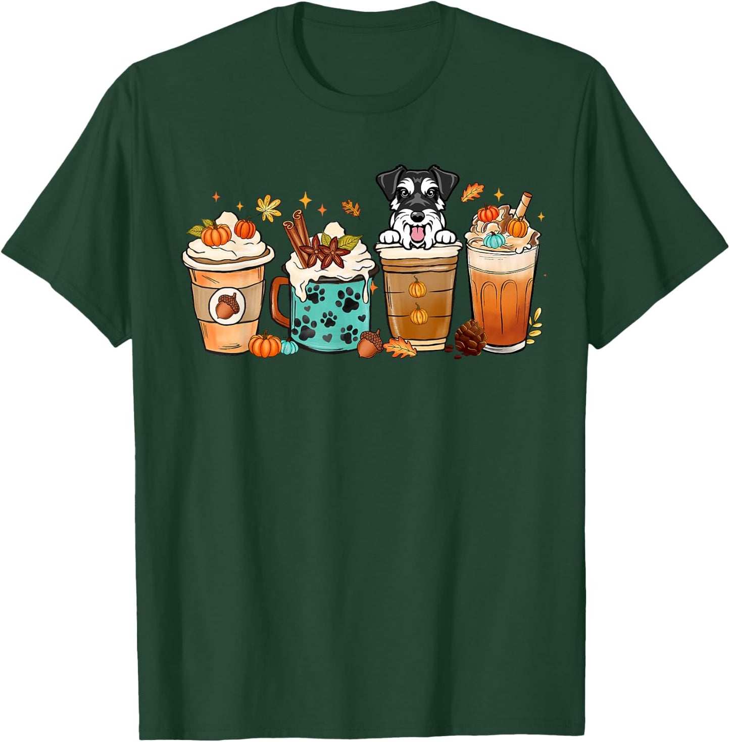 Mini Schnauzer Dog Fall Autumn Coffee Cups Halloween Pet Dog Women T-Shirt - T-Shirt | Forest