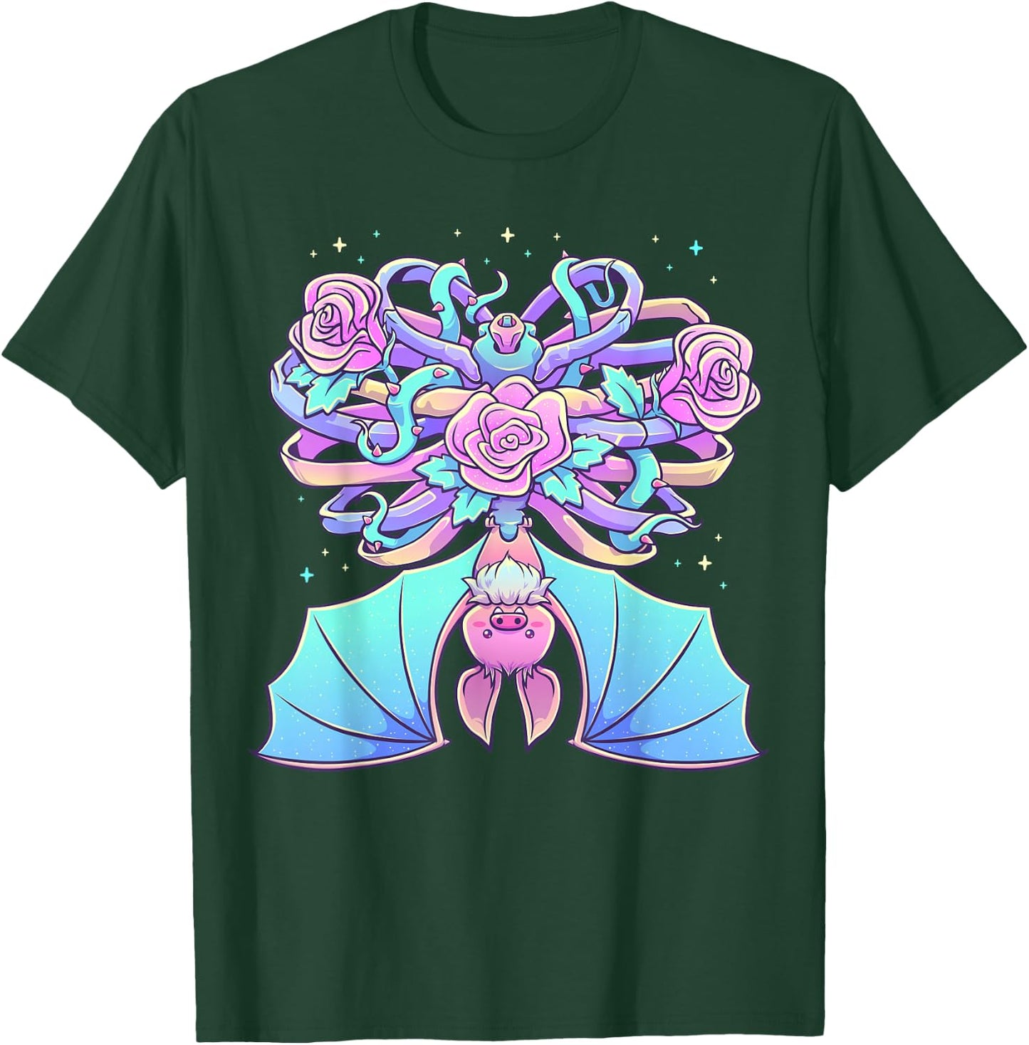 Kawaii Pastel Goth Cute Creepy Bat Skeleton Witchy Aesthetic T-Shirt - T-Shirt | Forest