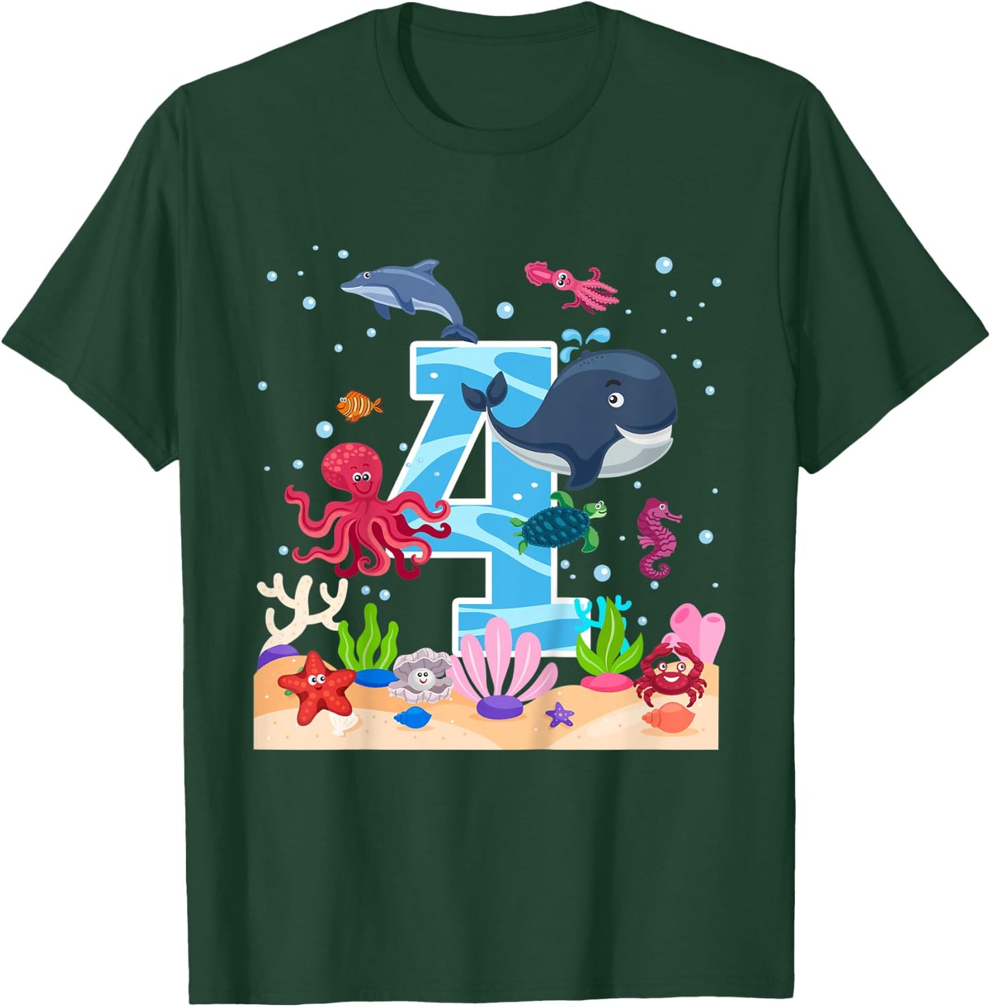 Kids 4th Birthday Party Sea Fish Aquarium Birthday Boy T-Shirt - T-Shirt | Forest
