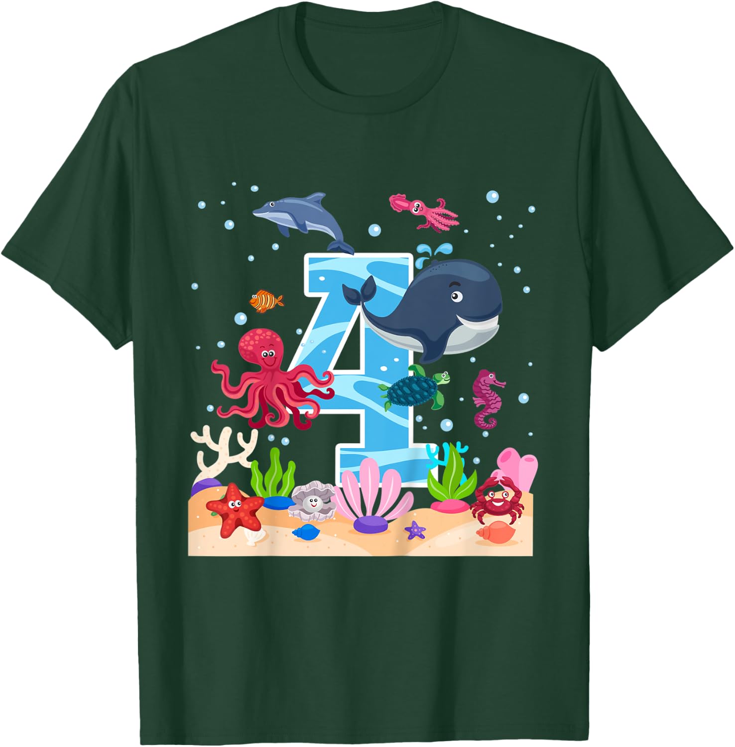 Kids 4th Birthday Party Sea Fish Aquarium Birthday Boy T-Shirt - T-Shirt | Forest