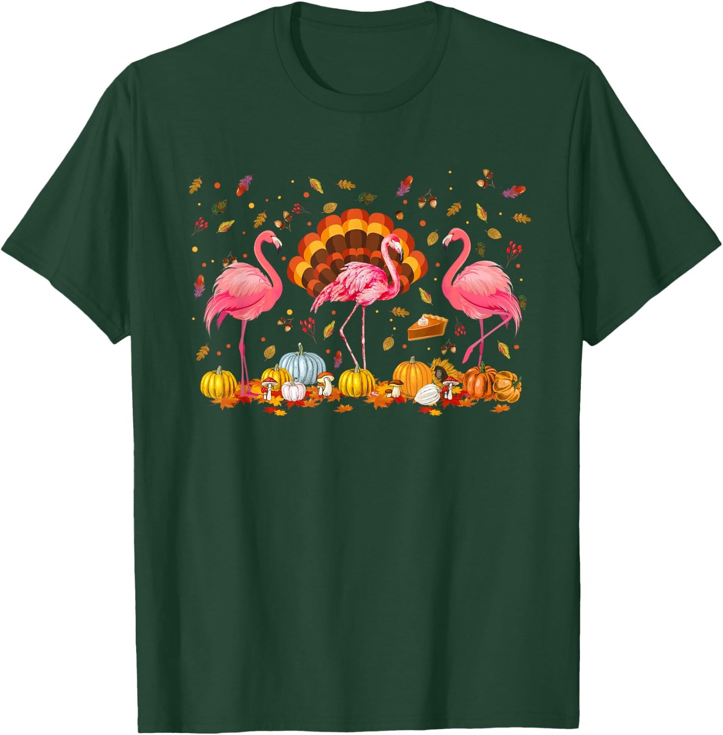 Happy Thanksgiving Flamingo Happy Fall Y'all Thankful Season T-Shirt - T-Shirt | Forest