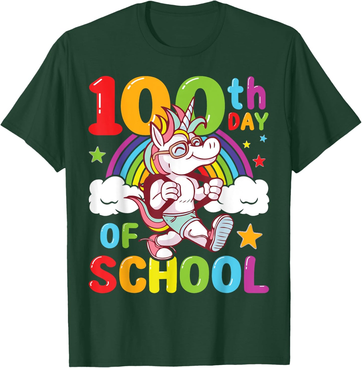 Happy 100th Day of School Unicorn Rainbow 100 Days of School T-Shirt - T-Shirt | Forest