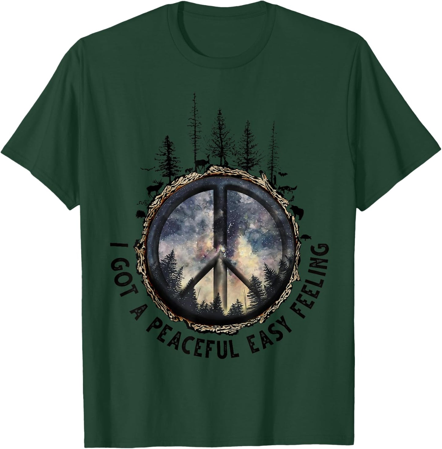 Hippie I Got An Easy Peaceful Feeling Forest Sky Peace Sign T-Shirt - T-Shirt | Forest
