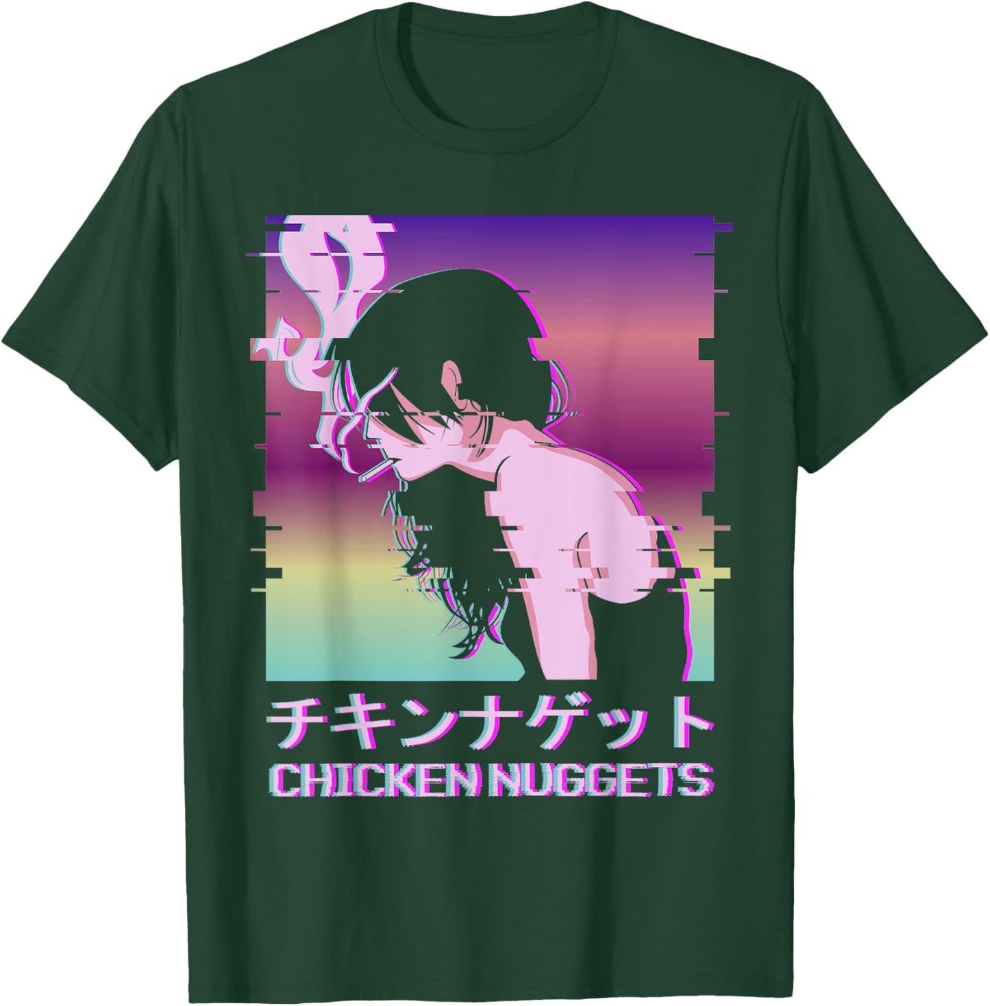 Chicken Nuggets Vaporwave Aesthetic Sad Smoking Anime Girl T-Shirt - T-Shirt | Forest