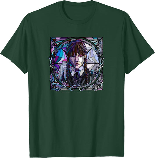 Wednesday & Thing Stained Glass Square Portrait T-Shirt - T-Shirt | Forest