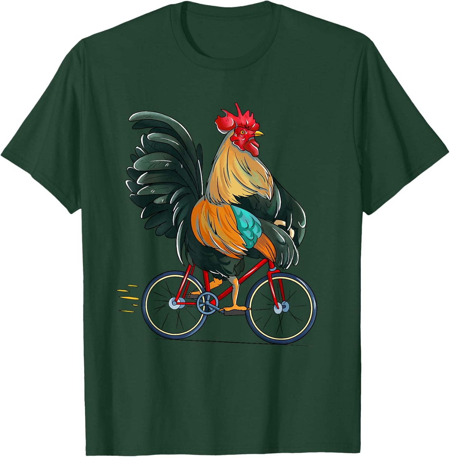 Rooster Riding Bicycle Cute Biker Cyclist T-Shirt - T-Shirt | Forest
