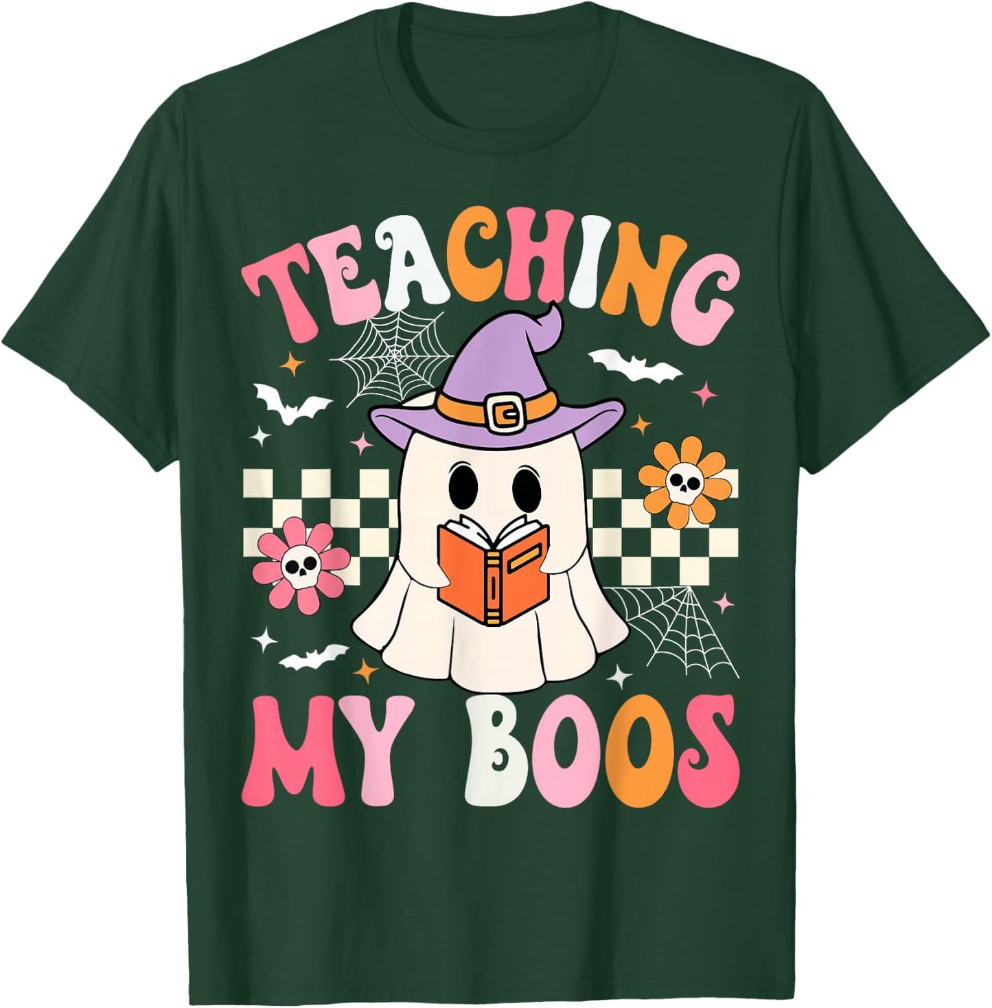 Groovy Teaching My Boos Teacher Ghost Halloween Teacher T-Shirt - T-Shirt | Forest
