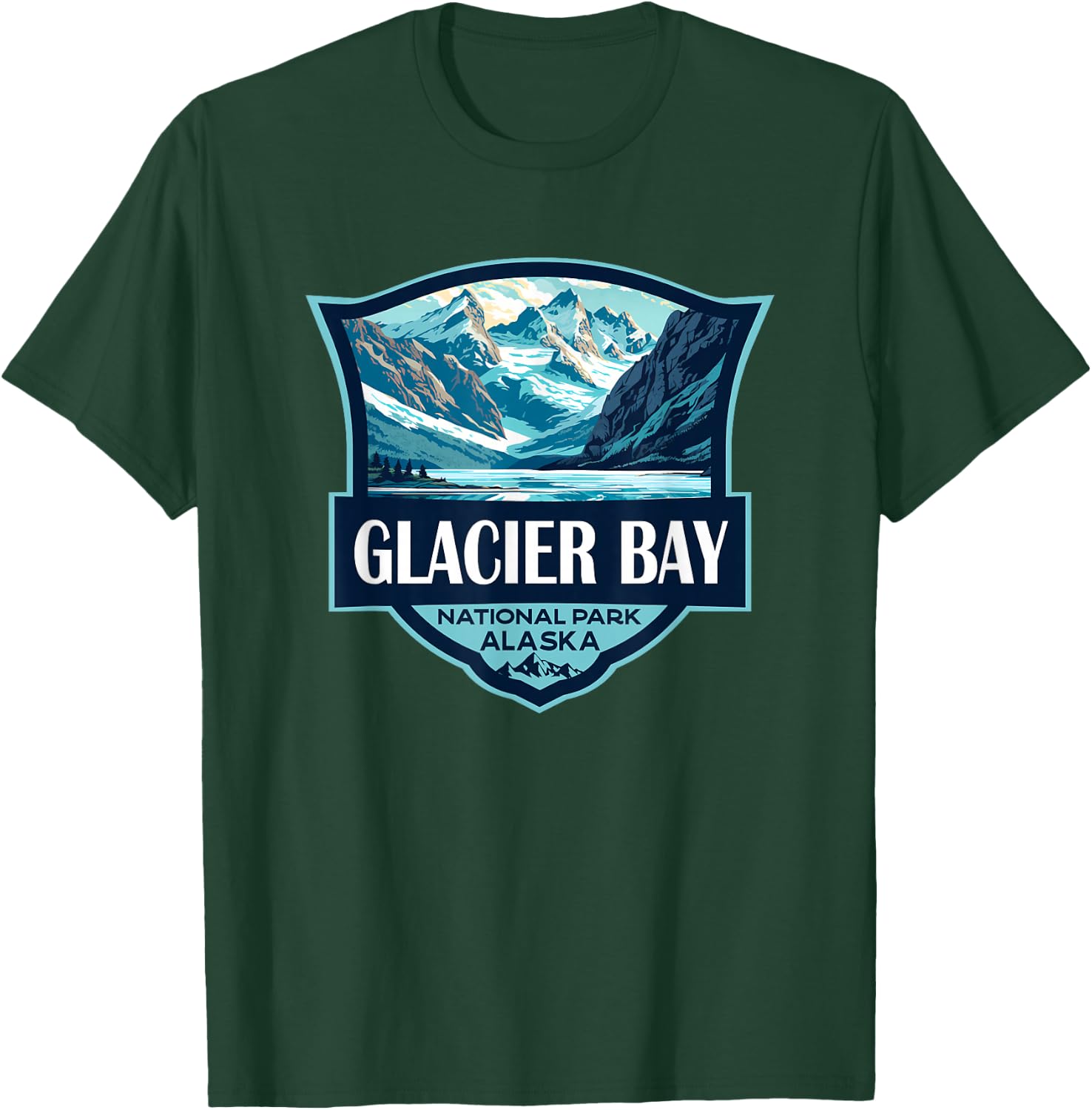 Glacier Bay National Park Illustration Travel Retro Badge T-Shirt - T-Shirt | Forest