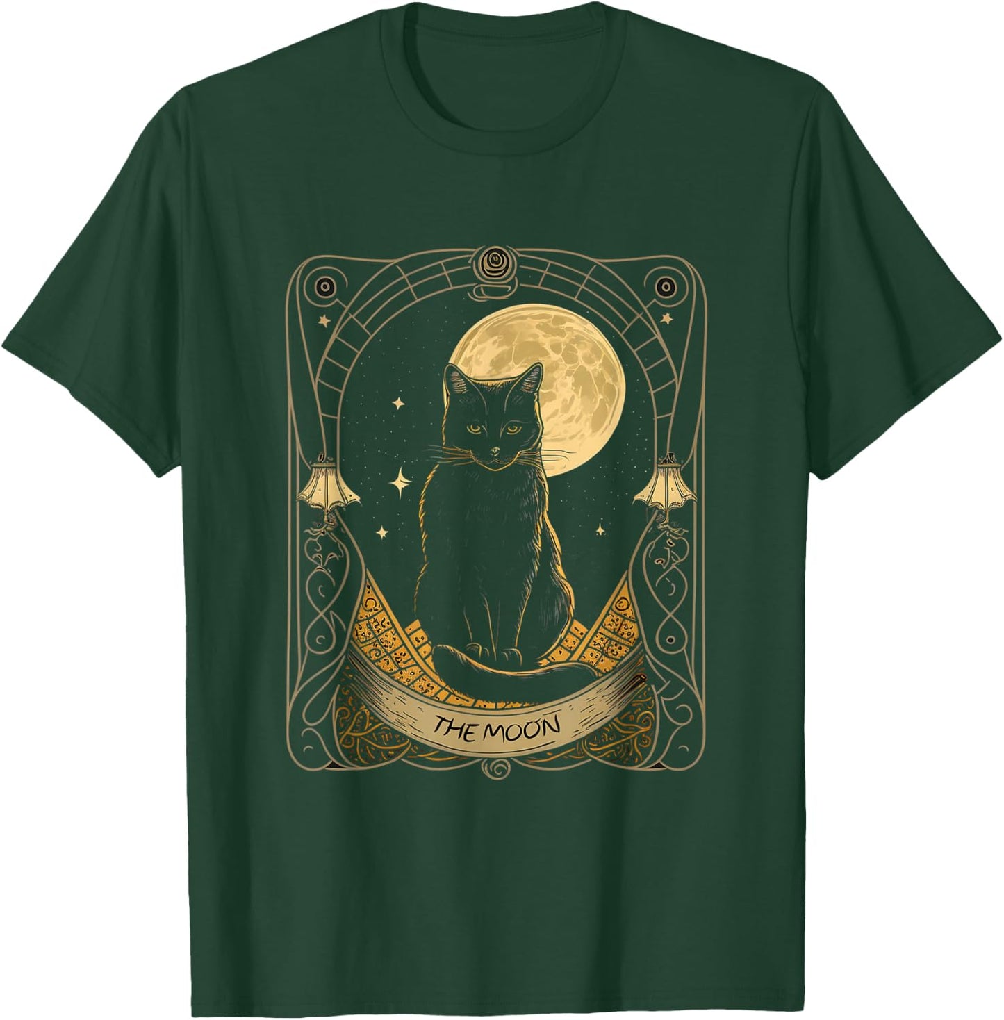 Tarot Card Crescent Moon And Cat Graphic T-Shirt - T-Shirt | Forest