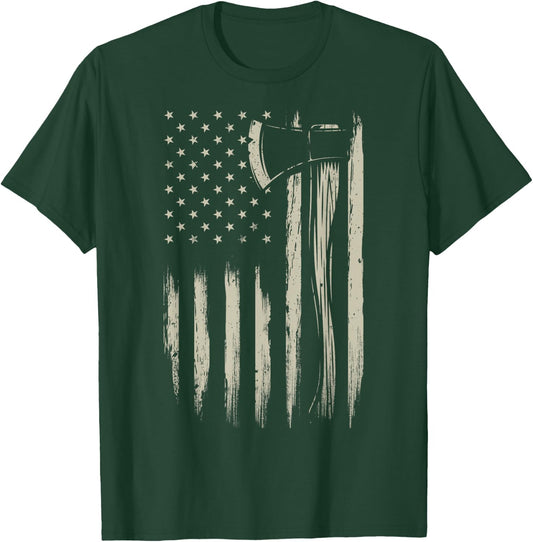 Bushcraft Axe American Flag Bushcrafting Hatchet USA Flag T-Shirt - T-Shirt | Forest