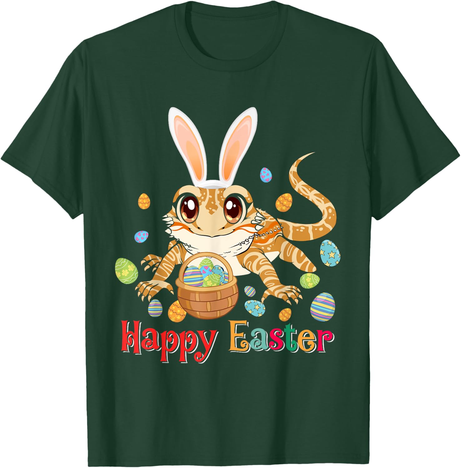 Happy Easter Cute Bunny Bearded Dragon Easter Eggs Basket T-Shirt - T-Shirt | Forest