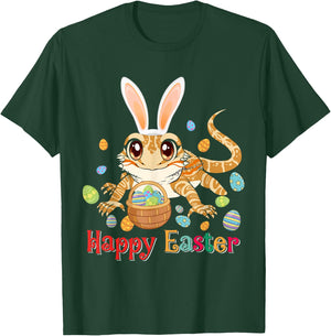 Happy Easter Cute Bunny Bearded Dragon Easter Eggs Basket T-Shirt - T-Shirt | Forest