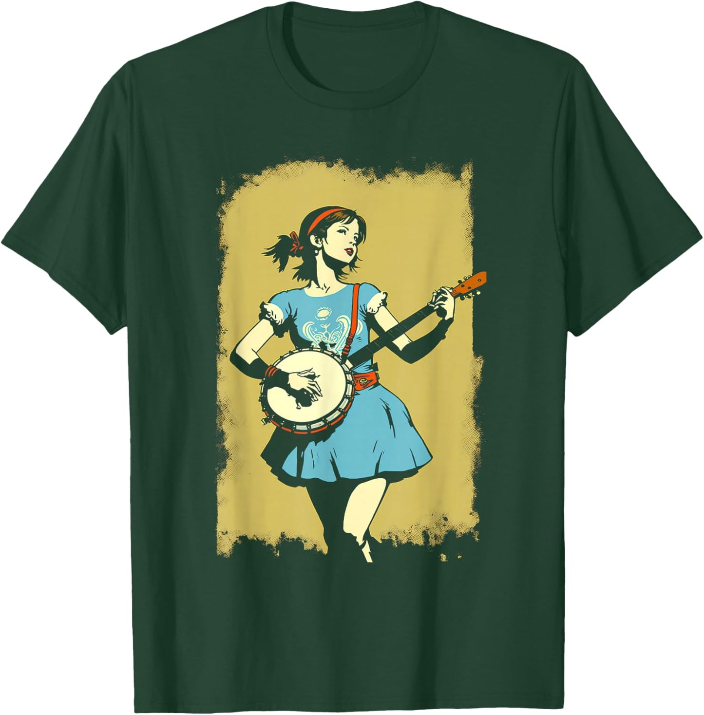 Banjo Girl Beautiful Hippie Woman Bluegrass Festival T-Shirt - T-Shirt | Forest