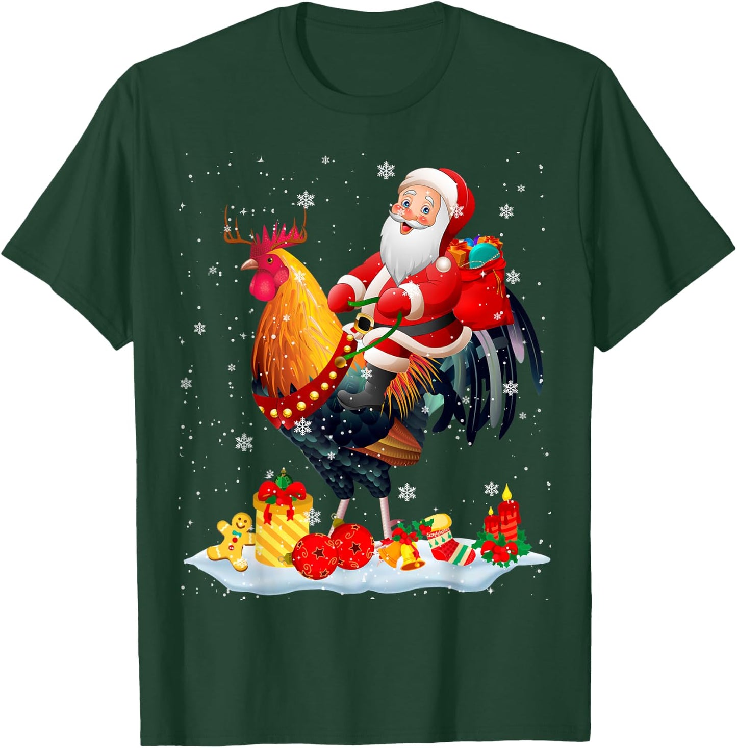Santa Riding Chicken Reindeer Christmas Santa Chicken Lover T-Shirt - T-Shirt | Forest