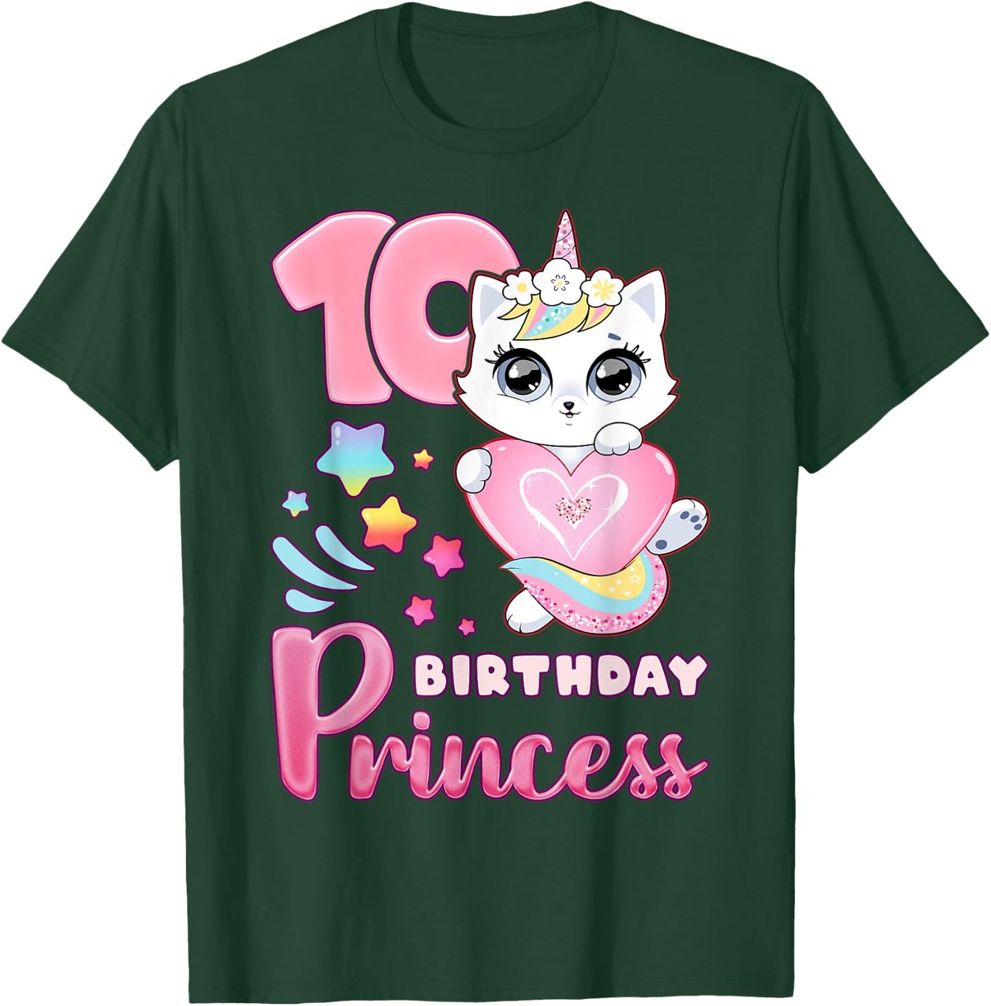Girl, 10th birthday, unicorn cat, number 10 T-Shirt - T-Shirt | Forest