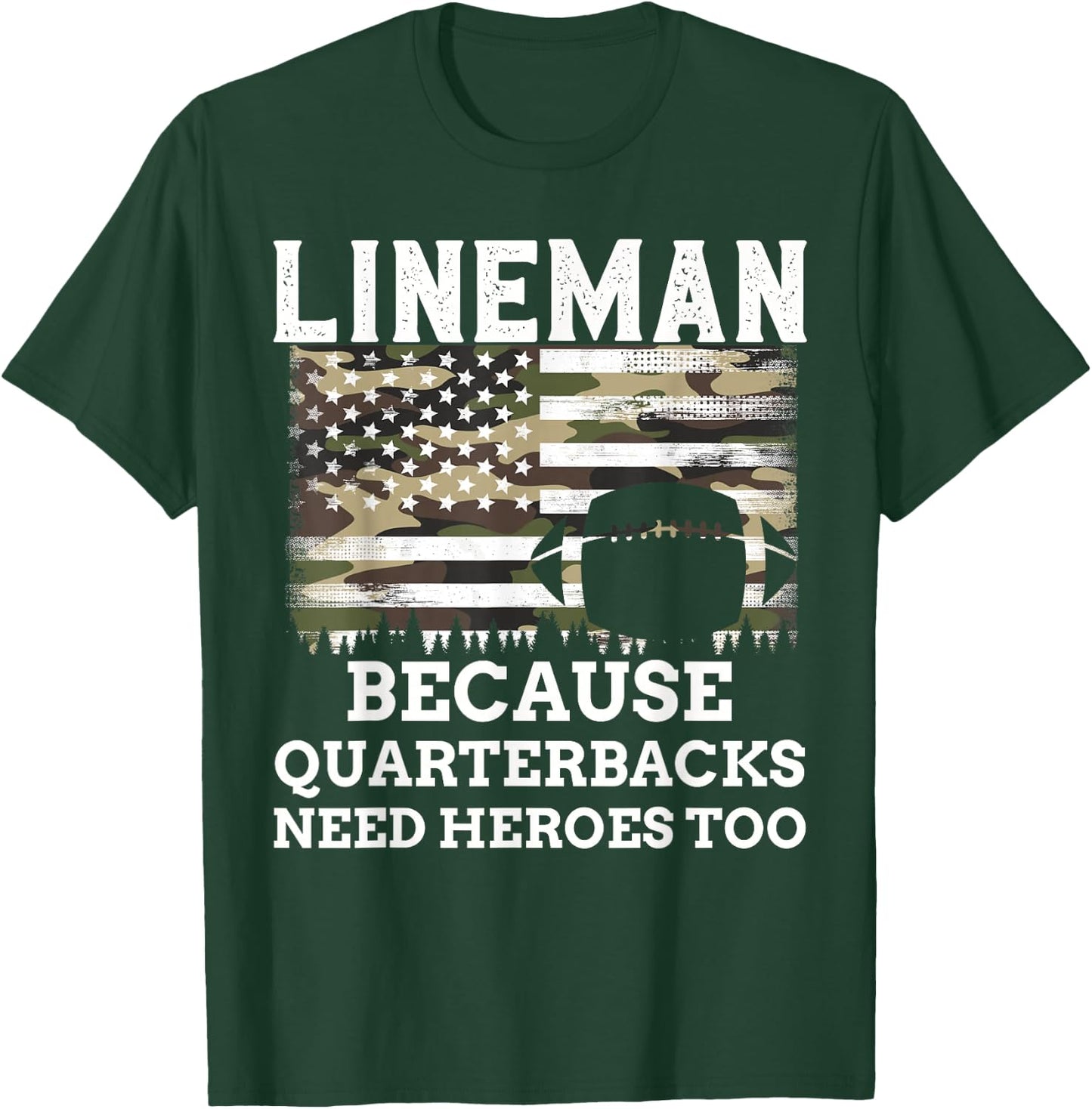 Lineman Football Gift Patriotic American Flag Camouflage T-Shirt - T-Shirt | Forest