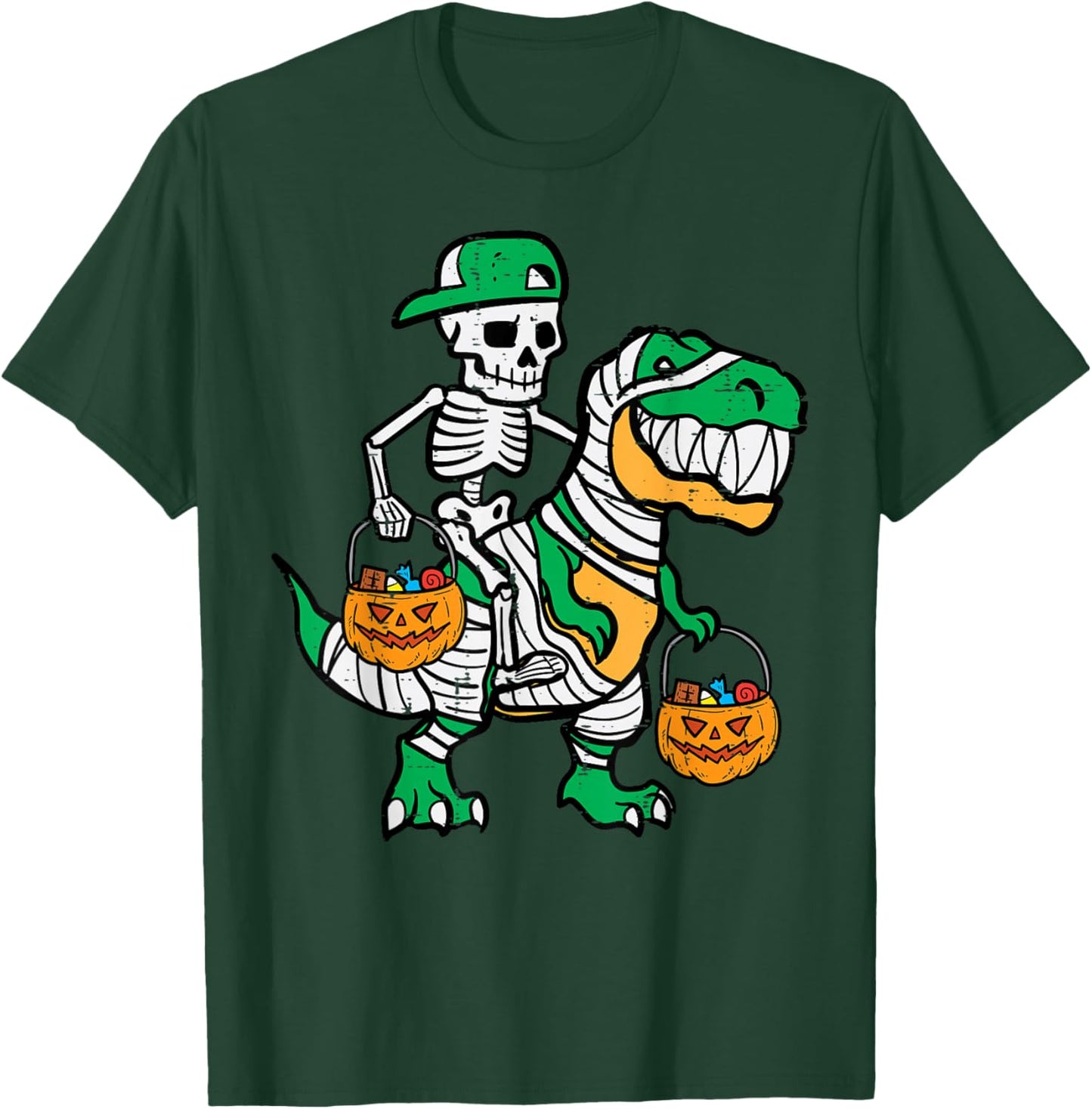 Skeleton Green Cap Dino Toddler Boys Halloween Kids Youth T-Shirt - T-Shirt | Forest