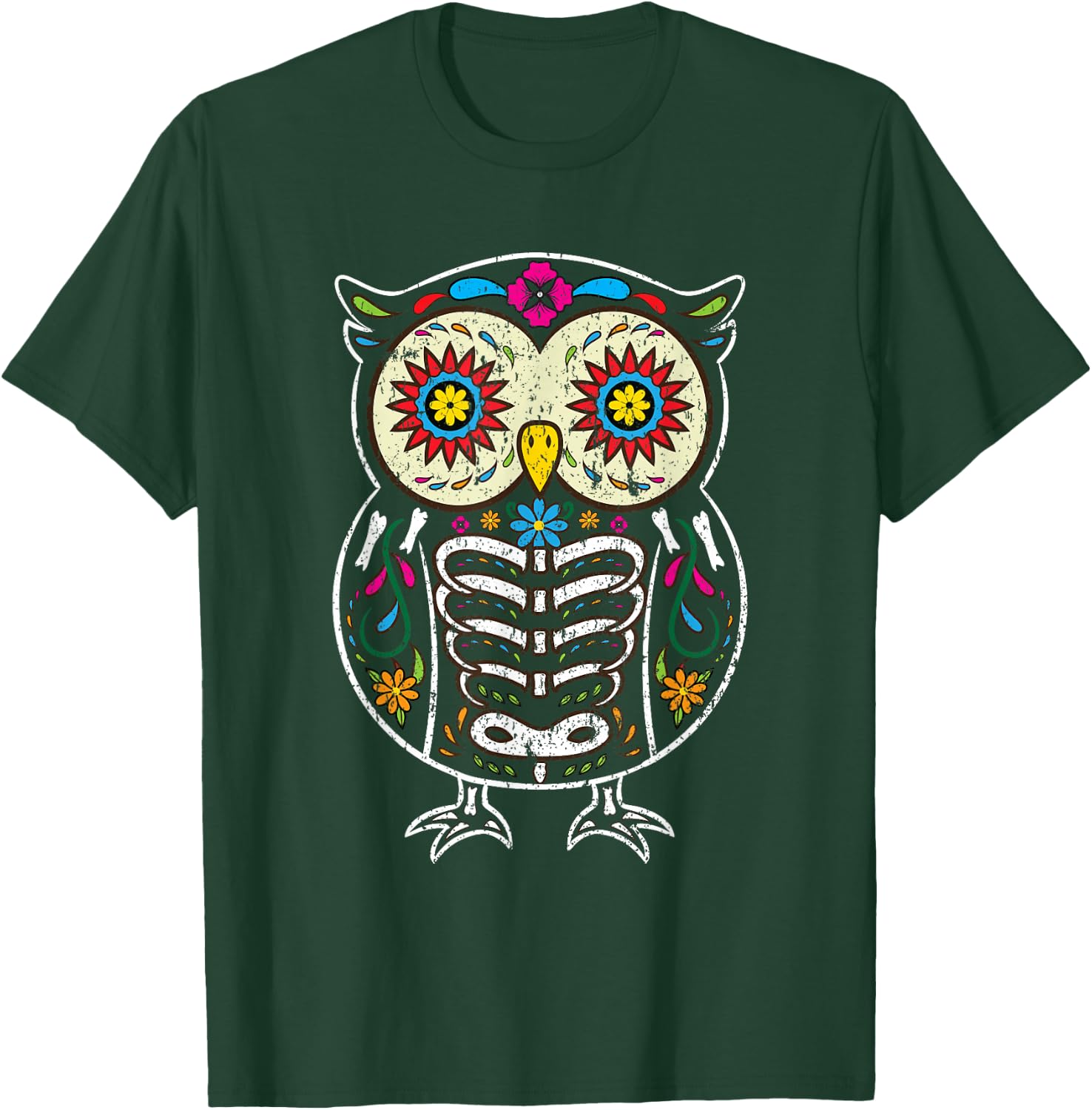 Sugar Skull Owl Dia De Los Muertos Halloween Vintage T-Shirt - T-Shirt | Forest