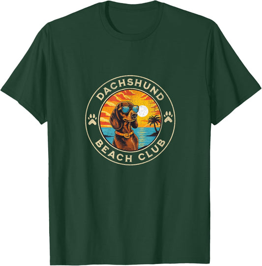 Dachshund Beach Club Wiener Dog with Sunglasses at Sunset T-Shirt - T-Shirt | Forest