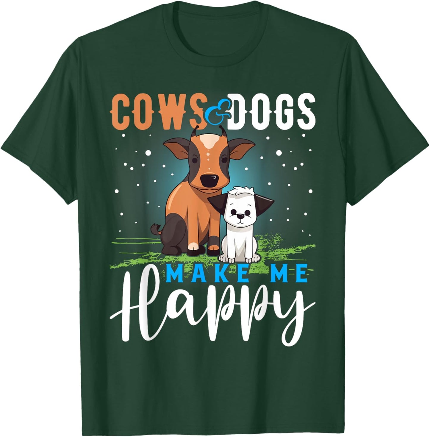 Cows and Dogs Make Me Happy T Shirt Funny Cow Cattle T-Shirt - T-Shirt | Forest