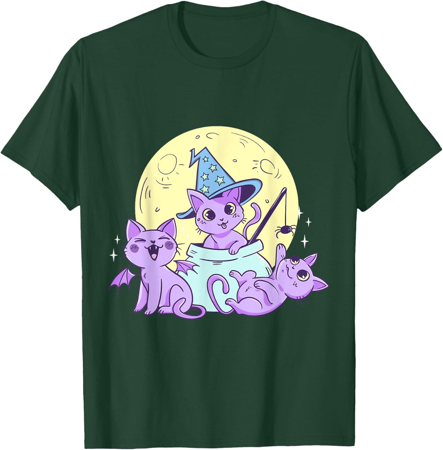 Creepy Pastel Goth Soft Goth emo Evil Cats with Moon T-Shirt - T-Shirt | Forest