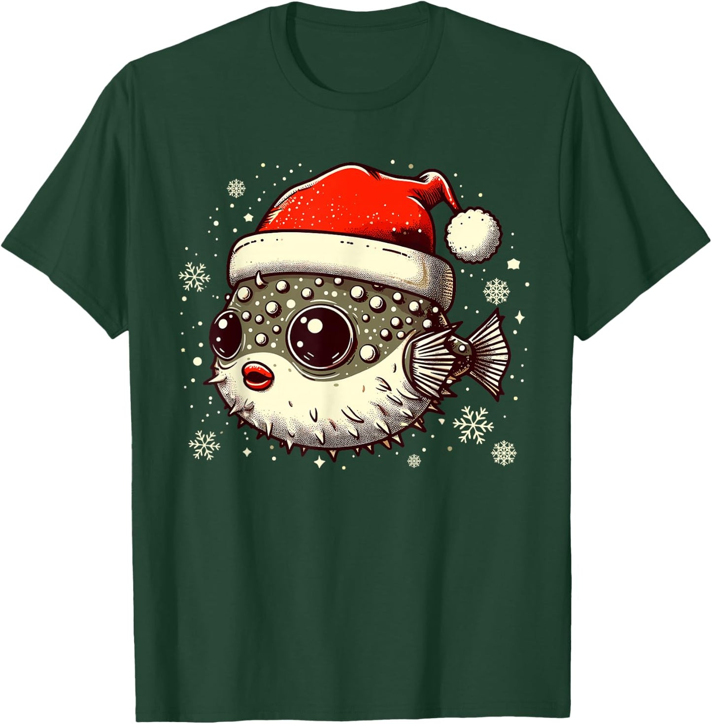 Pufferfish Christmas Santa Hat Puffer Fish Lovers Blowfish T-Shirt - T-Shirt | Forest