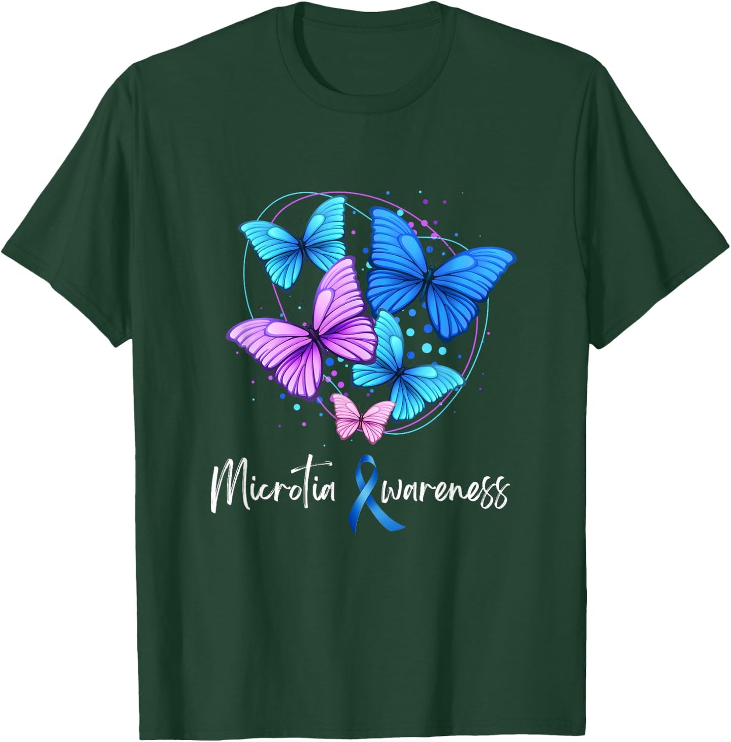 Microtia Awareness Day Blue Ribbon and Teal Butterfly T-Shirt - T-Shirt | Forest