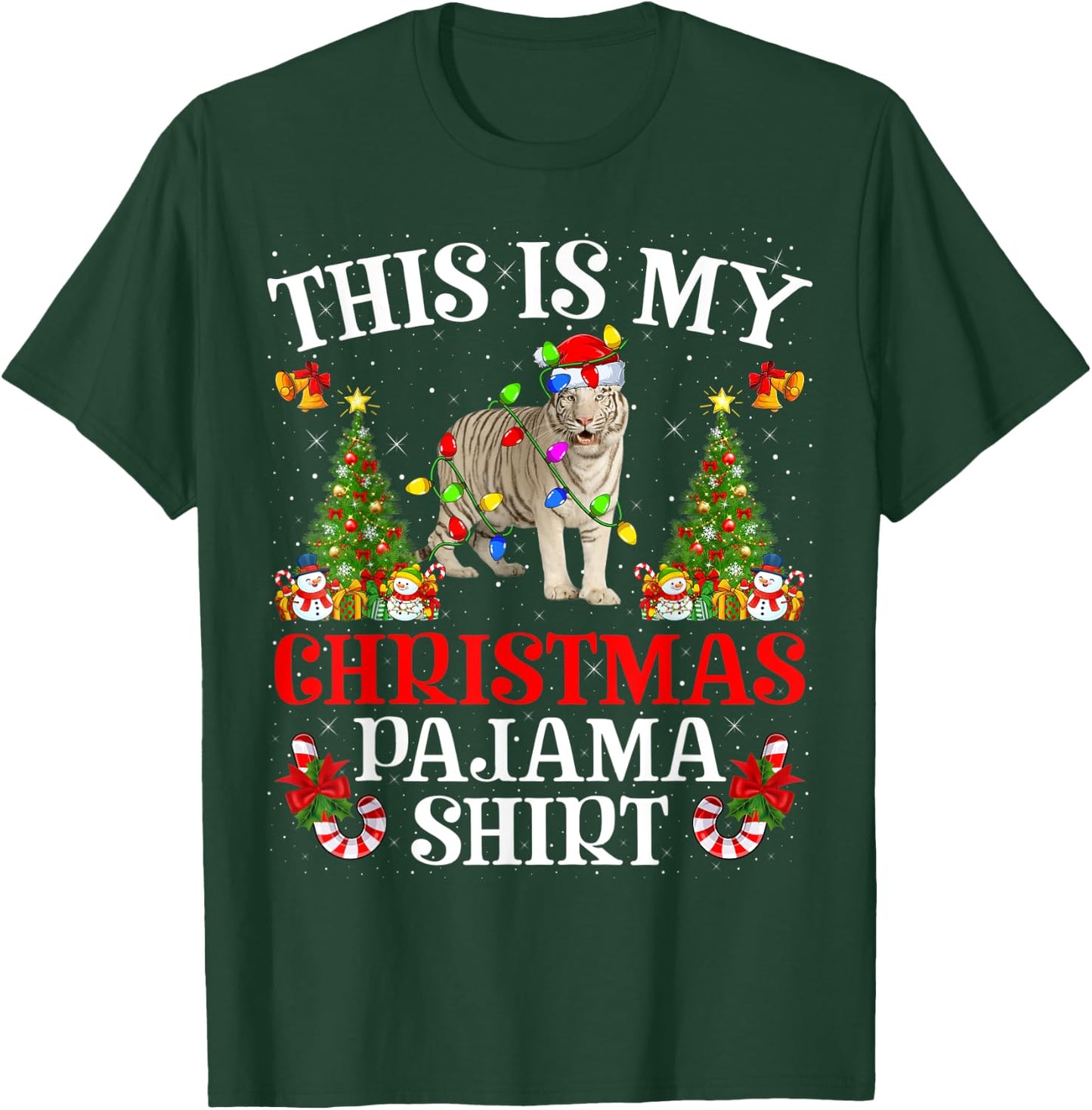 This Is My Christmas Pajama Shirt Lighting White Tiger Xmas T-Shirt - T-Shirt | Forest