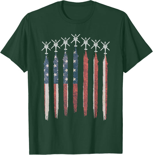 AH64 Apache Helicopter American Flag Apache Squadron T-Shirt - T-Shirt | Forest