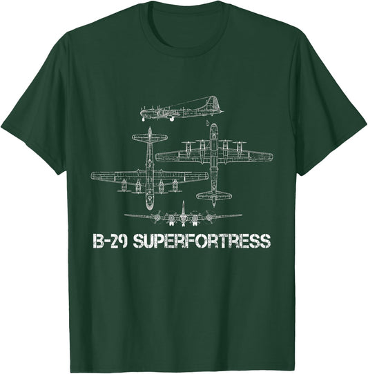 B-29 Superfortress Blueprint Aircraft Schematic WW2 Bomber T-Shirt - T-Shirt | Forest