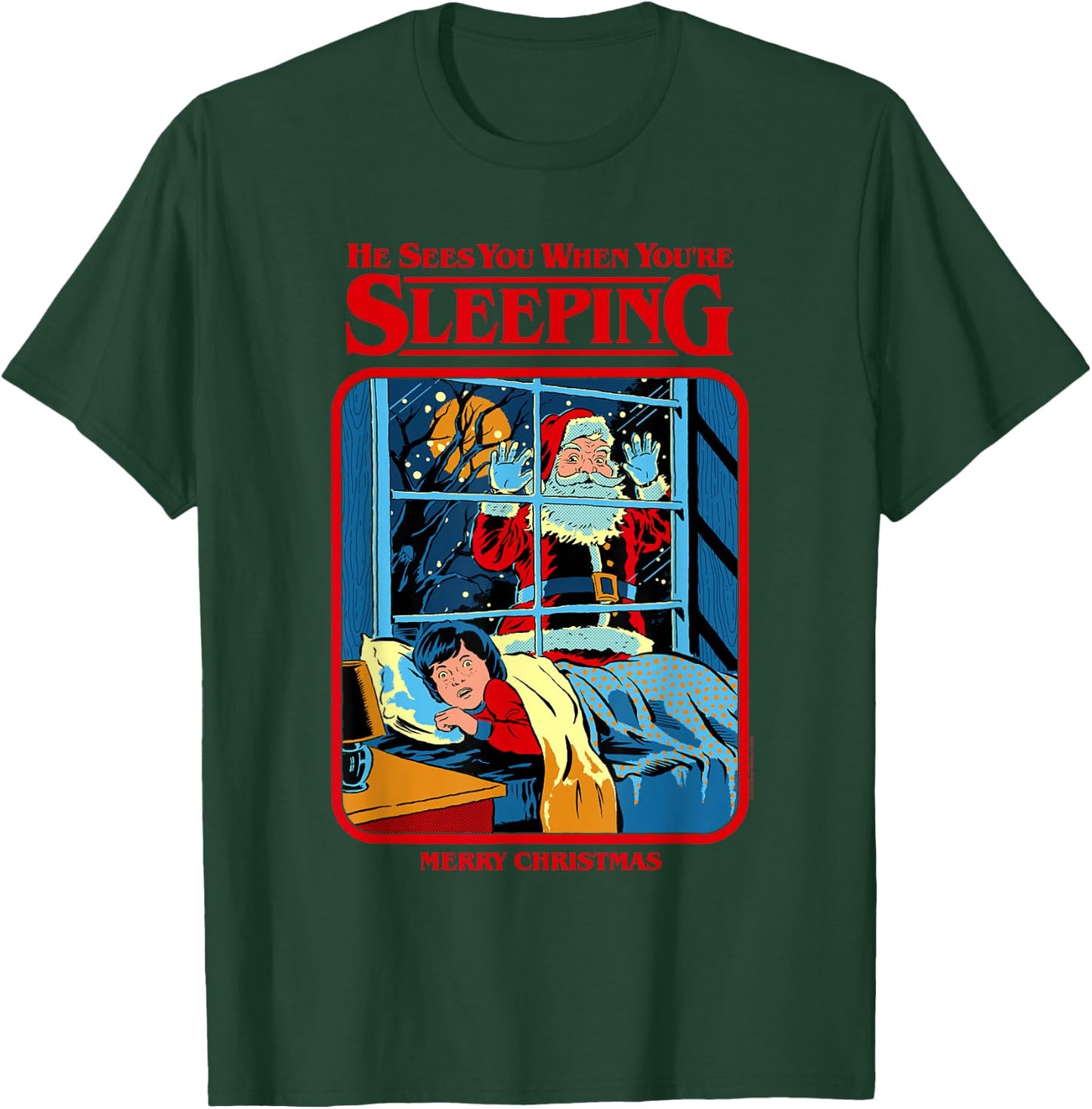 Steven Rhodes Santa Claus Sees You Retro Dark Humor T-Shirt - T-Shirt | Forest