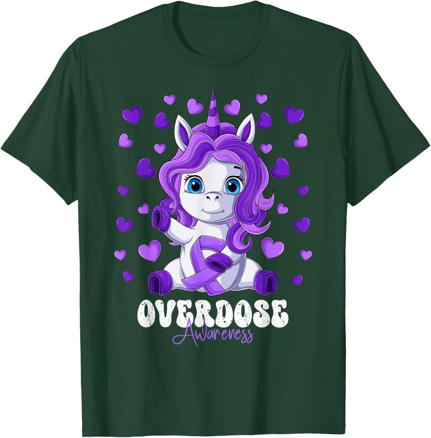 Overdose Awareness Month Purple Ribbon Unicorn T-Shirt - T-Shirt | Forest