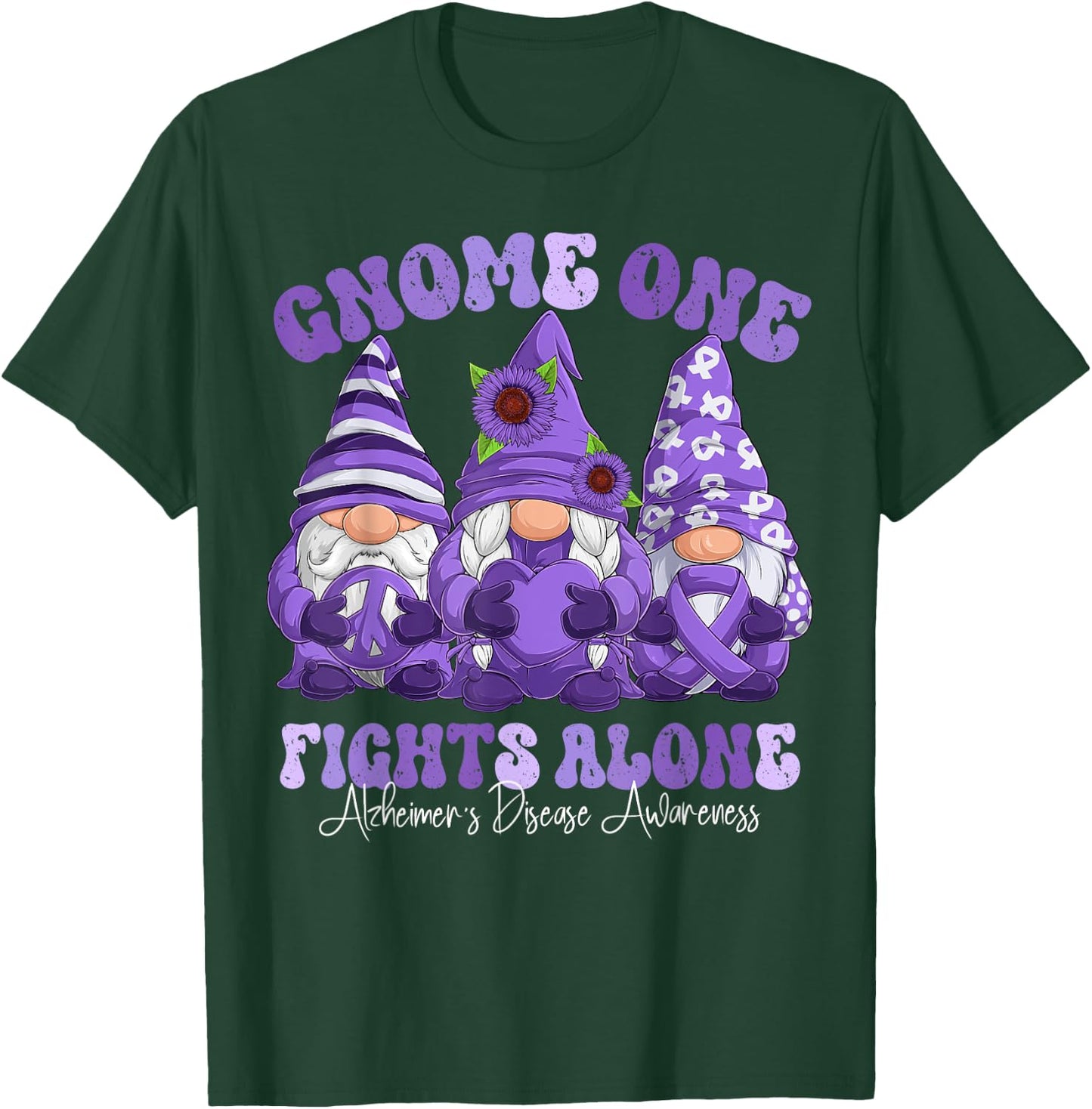 Alzheimer's Disease Awareness Month Purple Ribbon Gnomies T-Shirt - T-Shirt | Forest