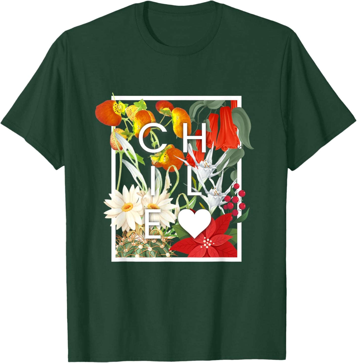 Flowers of Chile Word Art - Chilean Pride T-Shirt - T-Shirt | Forest
