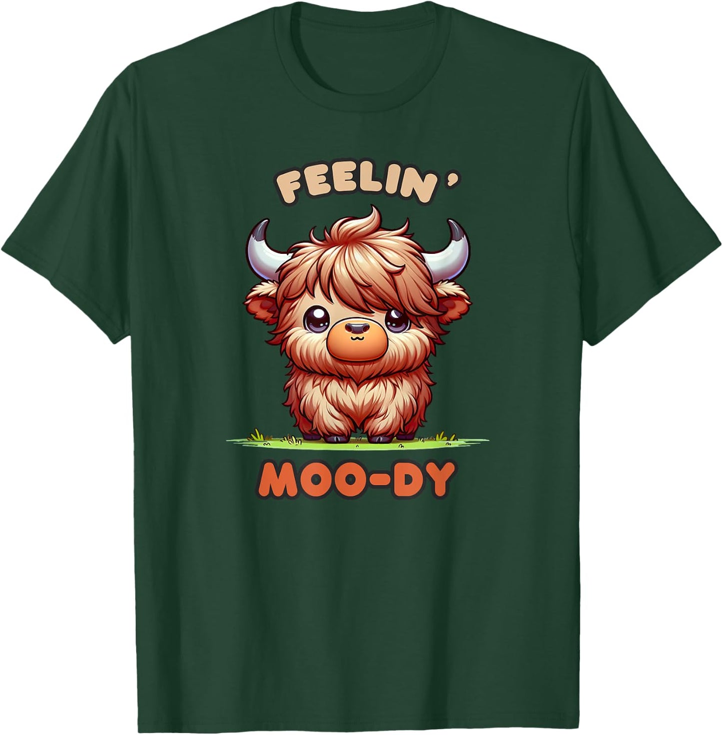 FEELIN' MOO-DY Micro Mini Highland Cow Cute Calf Funny Moo T-Shirt - T-Shirt | Forest
