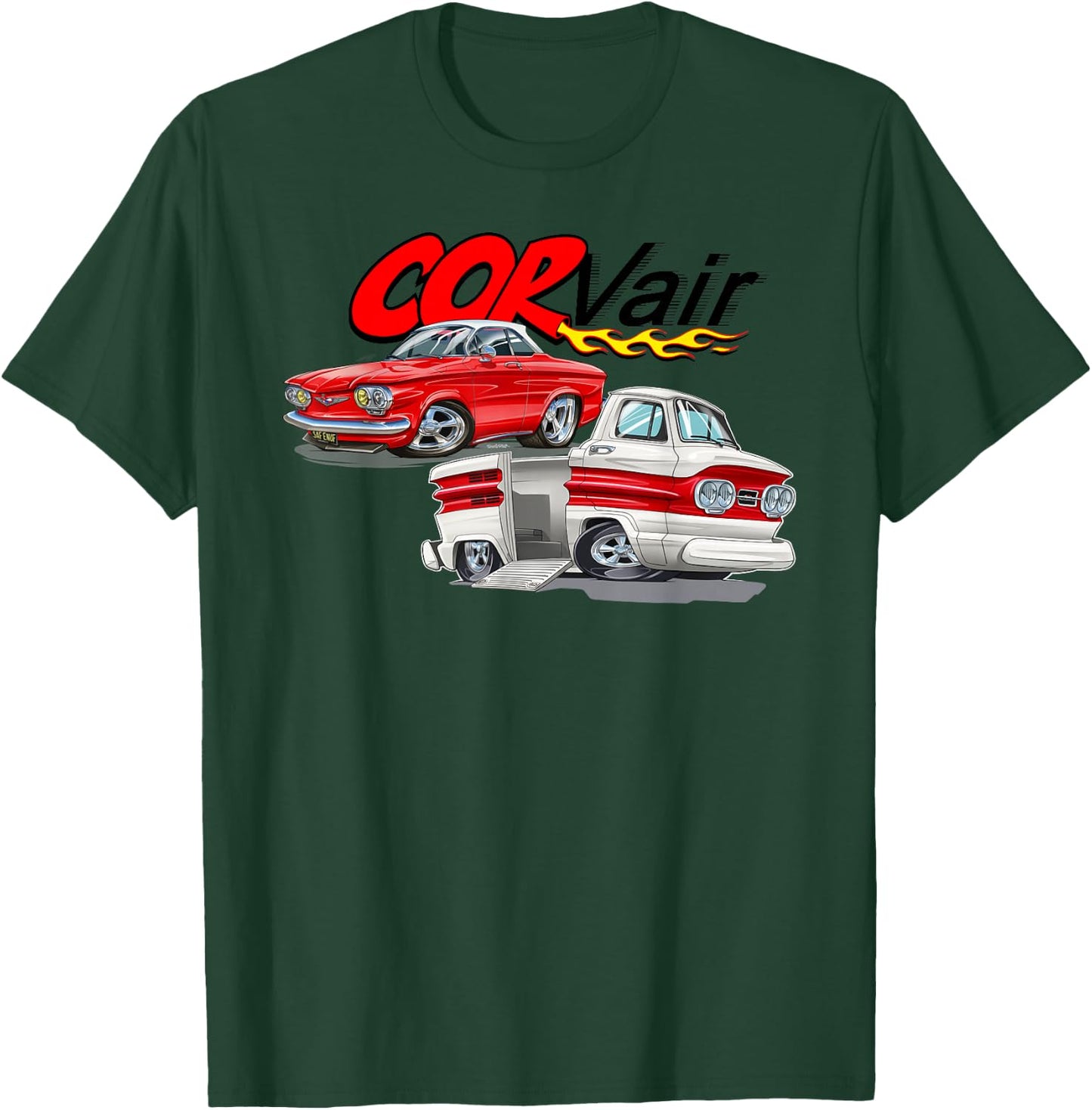 Corvair Cartoon Coupe and Rampside Truck T-Shirt - T-Shirt | Forest