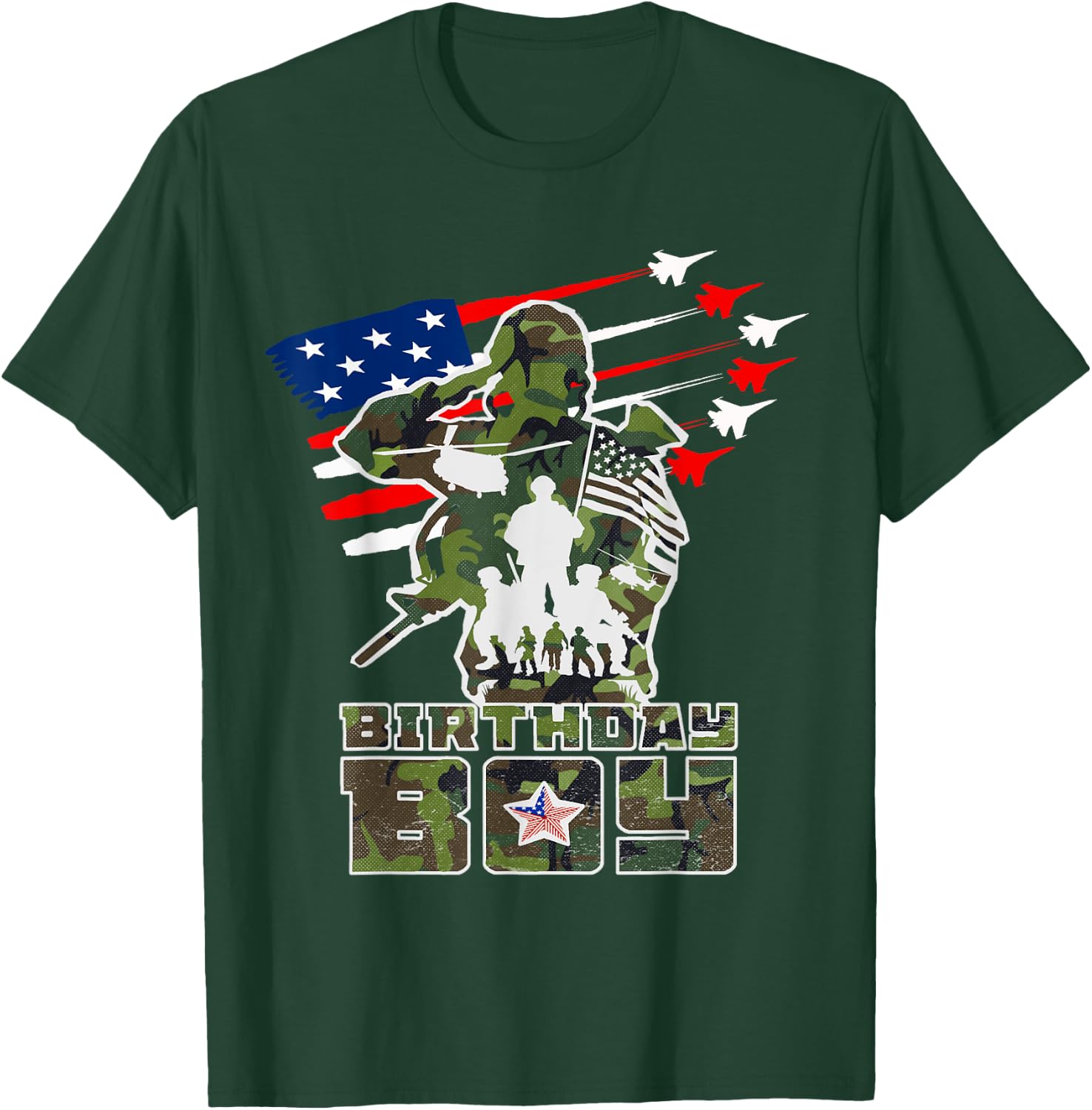 flag usa Birthday Boy's Camo Pattern Military Birthday Party T-Shirt - T-Shirt | Forest
