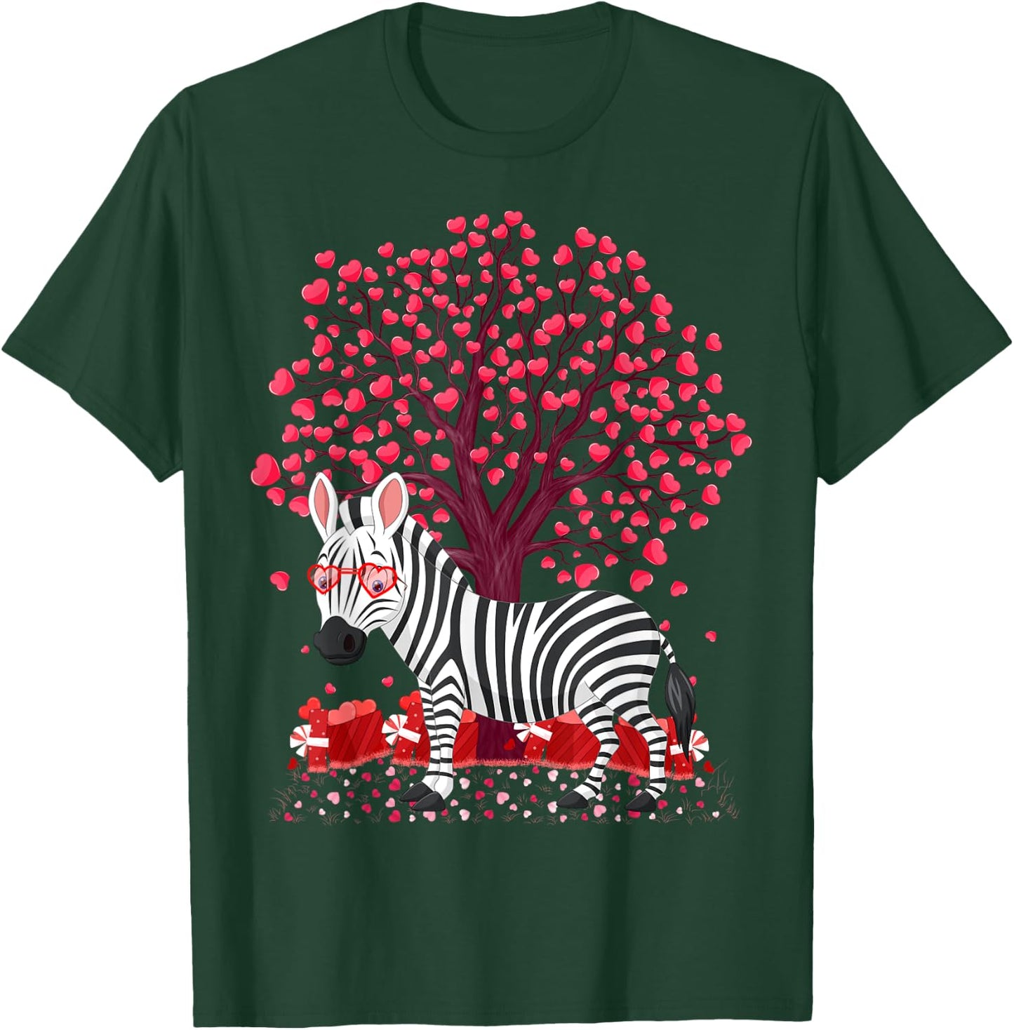 Zebra Lover Heart Tree Zebra Valentine's Day T-Shirt - T-Shirt | Forest