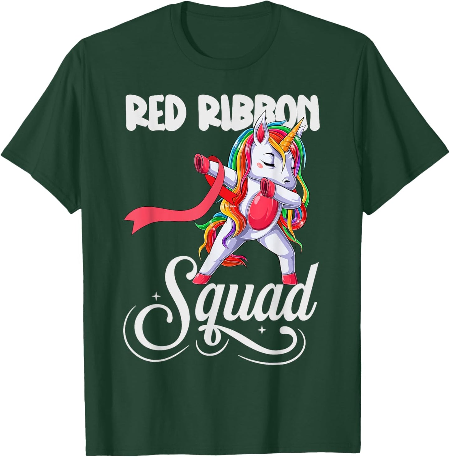 Dabbing unicorn We Wear Red For Red Ribbon Week Awareness T-Shirt - T-Shirt | Forest