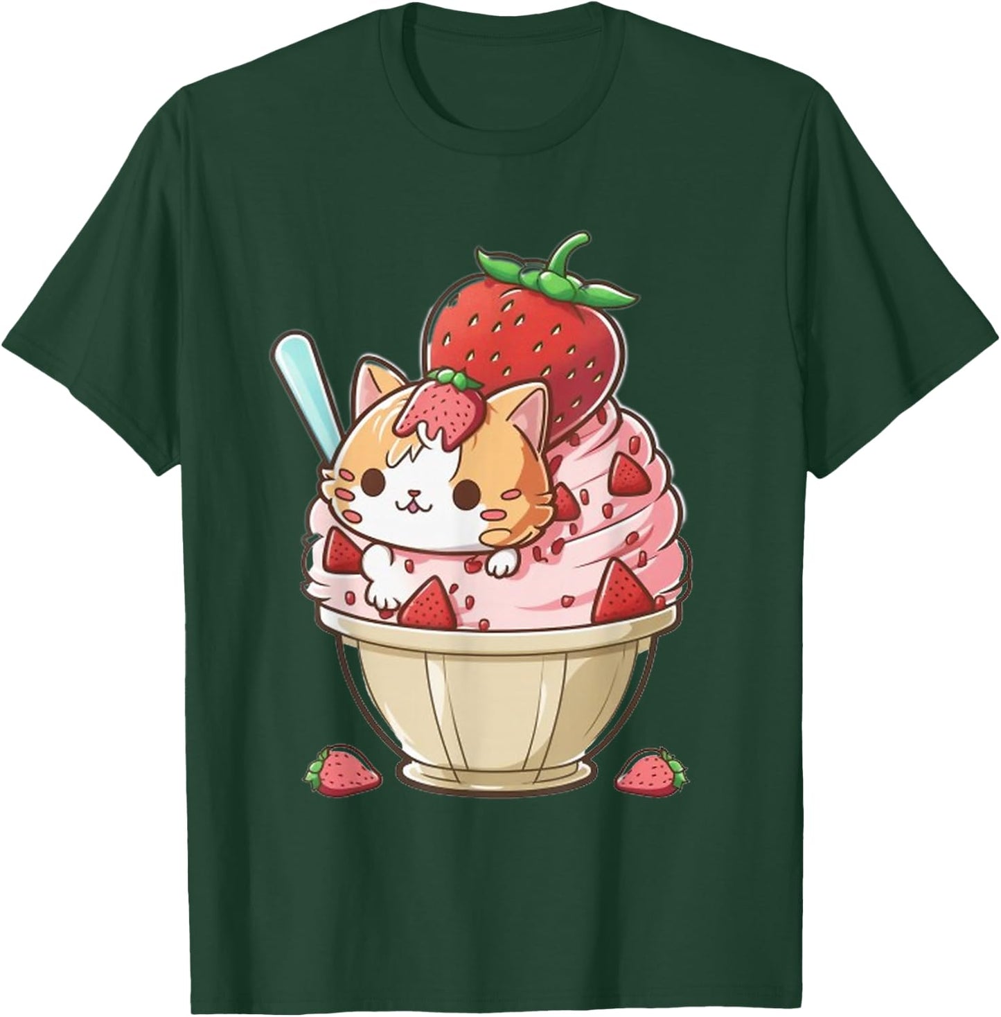 Strawberry Ice Cream Sundae Kitten Gelato Berry Cat Sorbet T-Shirt - T-Shirt | Forest