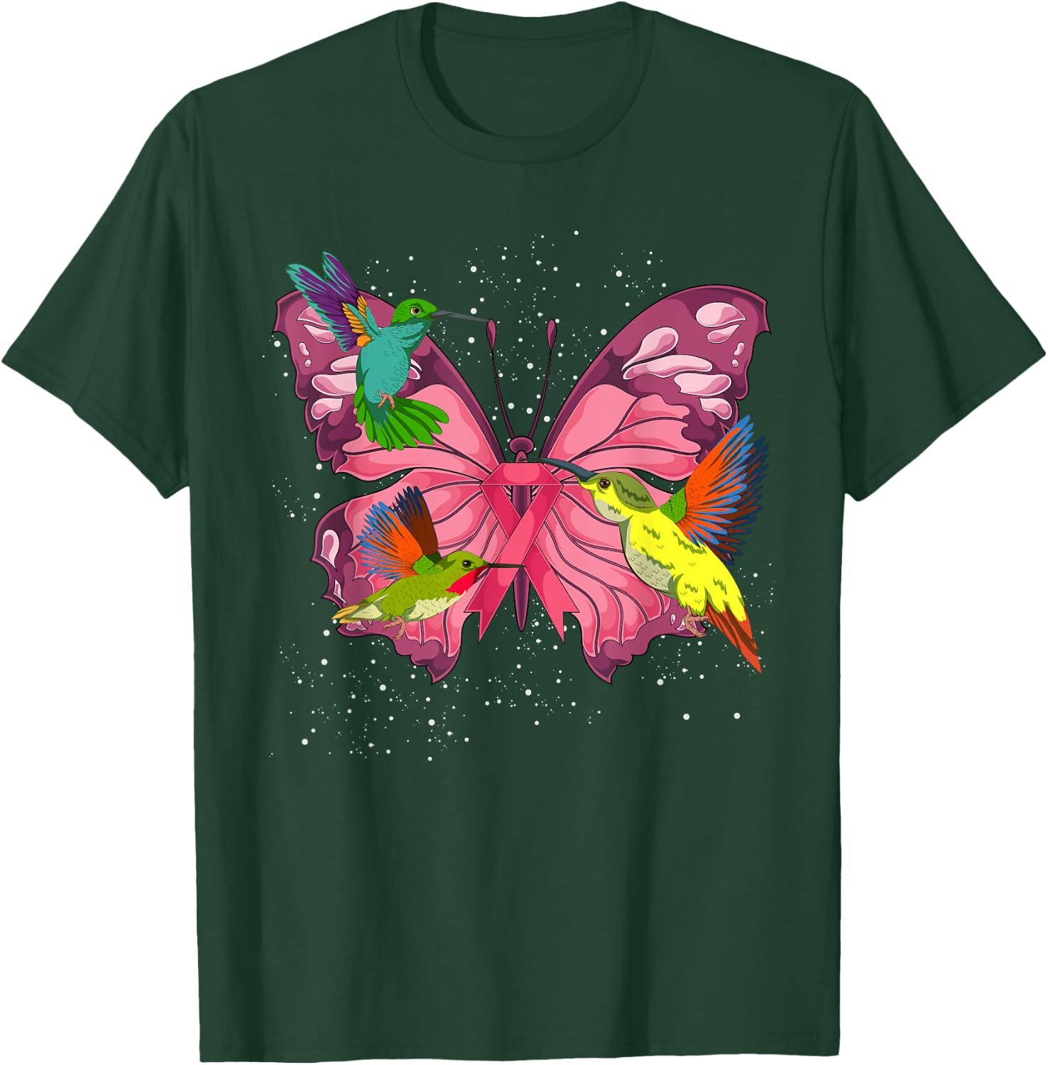 Hummingbird Butterfly Pink Ribbon Breast Cancer Awareness T-Shirt - T-Shirt | Forest