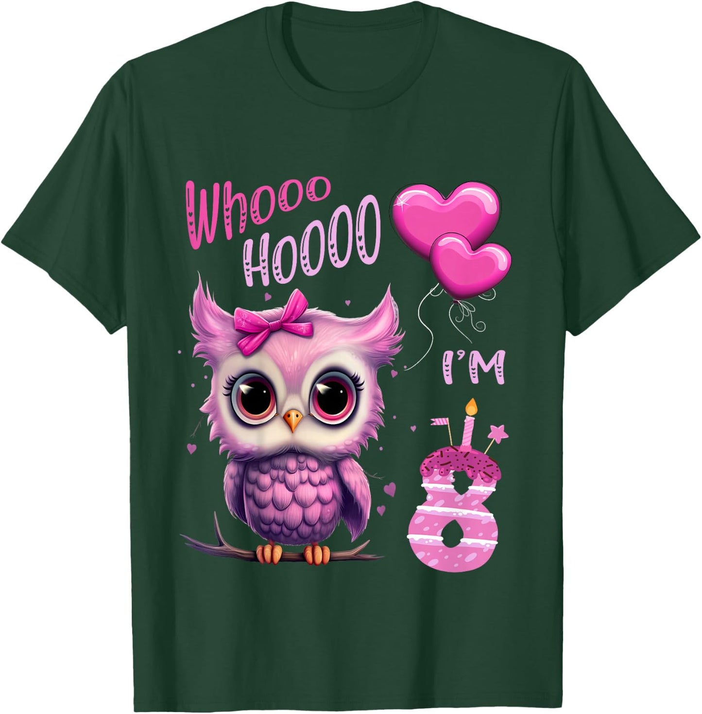 Birthday Shirt Cute Owl - Whooo hooo I’m 8 Years - Girls T-Shirt - T-Shirt | Forest