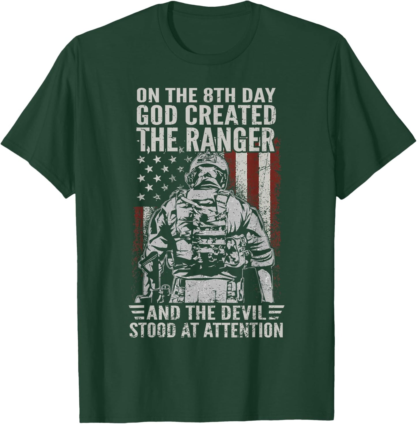 On 8th Day God Created US Army Ranger Veteran Flag American T-Shirt - T-Shirt | Forest
